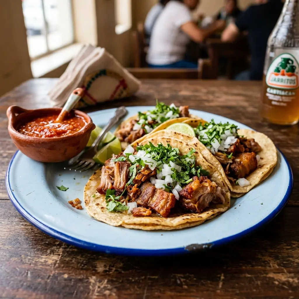 Tacos de carnitas y castacán jugosos